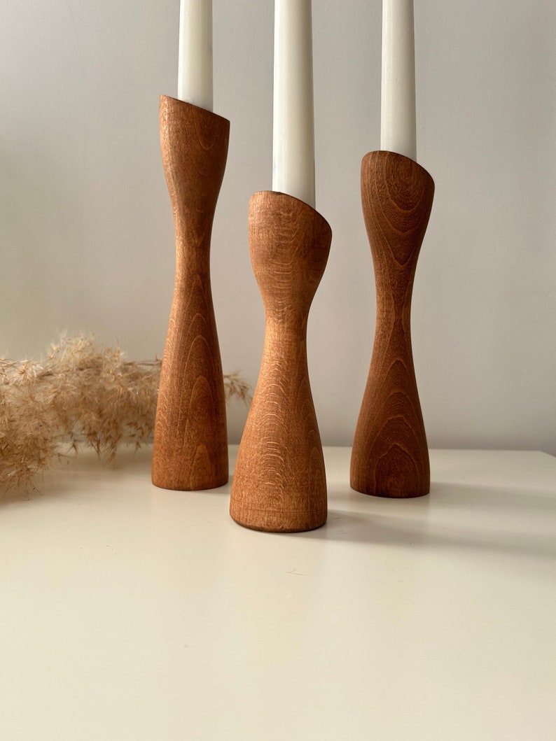 Rustic Elegance: Handcrafted Wooden Candle Holders for a Cozy Ambience, Mid-Century, Nordic Style, Scandinavian Style image 3