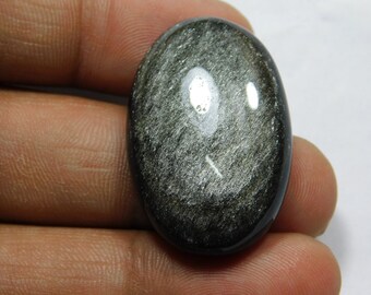 Natural Silver sheen obsidian Cabochon Silver sheen obsidian Loose Gemstones Silver sheen obsidian Loose semi precious (47Cts.33 x 22 MM)