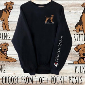 Sweat-shirt personnalisé imprimé avec poche Airedale, mignon cadeau personnalisé chien pour maman et papa, cadeaux pour les amoureux des animaux de compagnie, col rond unisexe épais