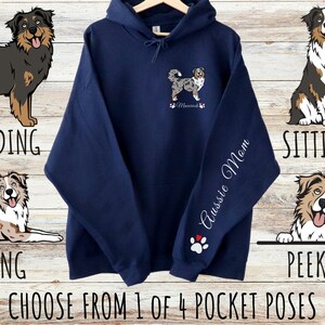 Custom Australian Shepherd Pocket Print Unisex Heavy Blend Drawstring Hoodie, Cute Personalized Dog Mom & Dad Gift, Gifts for Pet Lovers