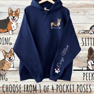 Custom Pembroke and Cardigan Welsh Corgi Pocket Print Unisex Heavy Blend Hoodie, Cute Personalized Dog Mom & Dad Gift, Gifts for Pet Lovers