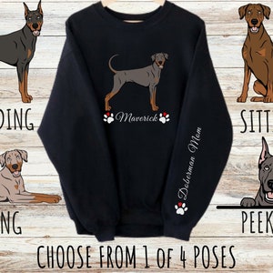Sweat doberman pinscher personnalisé, cadeau papa et maman chien personnalisé mignon, cadeaux pour les amateurs d'animaux de compagnie, col rond unisexe épais