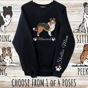 Sweat-shirt chien de berger Shetland personnalisé, mignon cadeau personnalisé pour maman et papa chien sheltie, cadeaux pour les amateurs d'animaux de compagnie, col rond unisexe en mélange épais