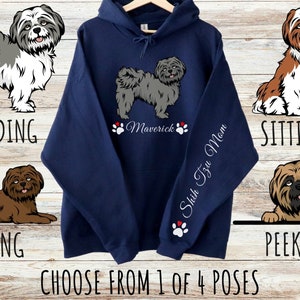 Sweat à capuche unisexe personnalisé Shih Tzu mélangé lourd avec cordons de serrage, cadeau personnalisé mignon chien pour maman et papa, cadeaux pour les amoureux des animaux de compagnie