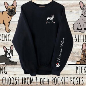 Sweat-shirt personnalisé Français Bulldog Pocket Print, mignon personnalisé Frenchie Dog Mom & Dad Gift, cadeaux pour les amoureux des animaux de compagnie, Unisex Crewneck