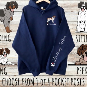 Custom Brittany Spaniel Pocket Print Unisex Heavy Blend Hoodie with Drawstrings, Cute Personalized Dog Mom & Dad Gift, Gifts for Pet Lovers