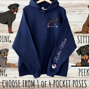 Custom Rottweiler Pocket Print Unisex Heavy Blend Hoodie with Drawstrings, Cute Personalized Rottie Dog Mom & Dad Gift, Gifts for Pet Lovers