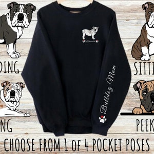 Custom Bulldog Pocket Print Sweatshirt, Cute Personalized Dog Mom & Dad Gift, Gifts for Pet Lovers, Unisex Heavy Blend Crewneck