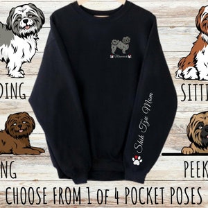 Sweat-shirt personnalisé Shih Tzu Pocket Print, cadeau personnalisé mignon pour maman et papa pour chien, cadeaux pour les amoureux des animaux de compagnie, unisexe Heavy Blend Crewneck