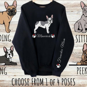 Sweat-shirt bouledogue français personnalisé, joli cadeau personnalisé pour maman et papa chien Frenchie, cadeaux pour les amoureux des animaux de compagnie, col rond unisexe en mélange épais