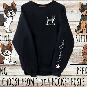 Sweat-shirt imprimé avec poche Yorkshire Terrier personnalisé, mignon cadeau personnalisé pour maman et papa chien Yorkie, cadeaux pour les amoureux des animaux de compagnie, col rond unisexe