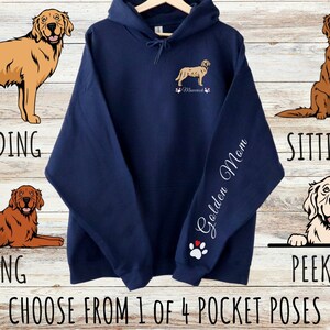 Custom Golden Retriever Pocket Print Unisex Heavy Blend Hoodie with Drawstrings, Cute Personalized Dog Mom & Dad Gift, Gifts for Pet Lovers