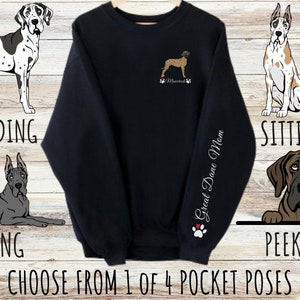 Custom Great Dane Pocket Print Sweatshirt, Cute Personalized Dog Mom & Dad Gift, Gifts for Pet Lovers, Unisex Heavy Blend Crewneck