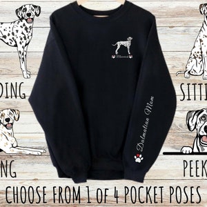 Sweat-shirt dalmatien personnalisé à imprimé de poche, cadeau personnalisé mignon pour maman et papa, cadeaux pour les amoureux des animaux de compagnie, unisexe Heavy Blend Crewneck