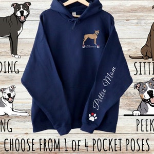 Custom Pitbull Pocket Print Unisex Heavy Blend Hoodie with Drawstrings, Cute Personalized Pittie Dog Mom & Dad Gift, Gifts for Pet Lovers