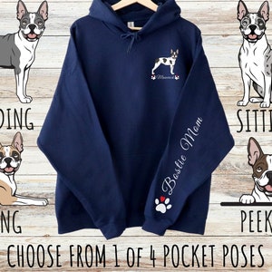 Sweat à capuche épais unisexe imprimé poche Boston Terrier avec cordons de serrage, cadeau personnalisé mignon chien pour maman et papa, cadeaux pour les amoureux des animaux de compagnie