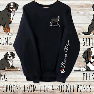 Custom Bernese Mountain Dog Pocket Print Sweatshirt, Cute Personalized Berner Dog Mom & Dad Gift, Gifts for Pet Lovers, Unisex Crewneck