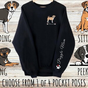 Custom Puggle Pocket Print Sweatshirt, Cute Personalized Dog Mom & Dad Gift, Gifts for Pet Lovers, Unisex Heavy Blend Crewneck