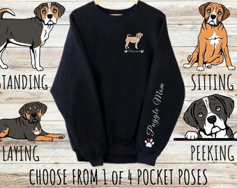 Custom Puggle Pocket Print Sweatshirt, Cute Personalized Dog Mom & Dad Gift, Gifts for Pet Lovers, Unisex Heavy Blend Crewneck