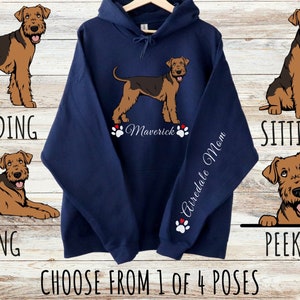 Custom Airedale Terrier Unisex Heavy Blend Hoodie with Drawstrings, Cute Personalized Dog Mom & Dad Gift, Gifts for Pet Lovers