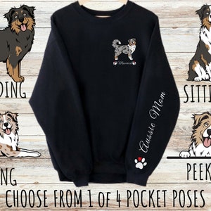 Custom Australian Shepherd Pocket Print Sweatshirt, Cute Personalized Aussie Dog Mom & Dad Gift, Gifts for Pet Lovers, Unisex Crewneck