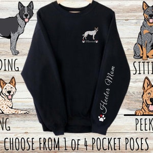 Custom Australian Cattle Dog Pocket Print Sweatshirt, Cute Personalized Heeler Dog Mom & Dad Gift, Gifts for Pet Lovers, Unisex Crewneck