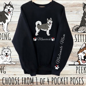 Sweat-shirt imprimé Malamute d'Alaska personnalisé, cadeau personnalisé mignon chien pour maman et papa, cadeaux pour les amoureux des animaux de compagnie, col rond unisexe en mélange épais
