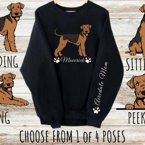 Custom Airedale Pocket Print Sweatshirt, Cute Personalized Dog Mom & Dad Gift, Gifts for Pet Lovers, Unisex Heavy Blend Crewneck