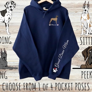 Custom Great Dane Pocket Print Unisex Heavy Blend Hoodie with Drawstrings, Cute Personalized Dog Mom & Dad Gift, Gifts for Pet Lovers