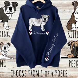 Custom Bulldog Unisex Heavy Blend Hoodie with Drawstrings, Cute Personalized Dog Mom & Dad Gift, Gifts for Pet Lovers