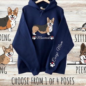 Pull à capuche unisexe épais avec cordon de serrage Pembroke et cardigan Welsh Corgi, cadeau personnalisé mignon chien pour maman et papa, cadeaux pour les amoureux des animaux de compagnie