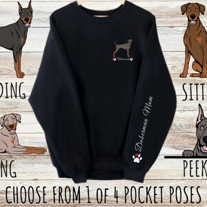 Custom Doberman Pinscher Pocket Print Sweatshirt, Cute Personalized Dog Mom & Dad Gift, Gifts for Pet Lovers, Unisex Heavy Blend Crewneck