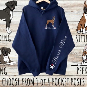 Custom Boxer Pocket Print Unisex Heavy Blend Hoodie with Drawstrings, Cute Personalized Dog Mom & Dad Gift, Gifts for Pet Lovers
