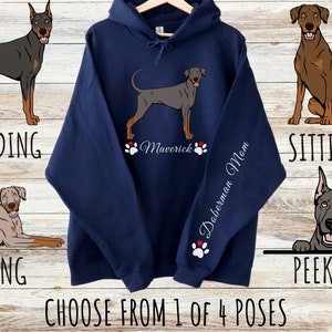 Sweat à capuche épais unisexe Doberman Pinscher personnalisé avec cordons de serrage, cadeau personnalisé mignon chien pour maman et papa, cadeaux pour les amoureux des animaux de compagnie