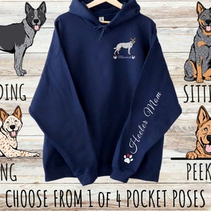 Custom Australian Cattle Dog Pocket Print Unisex Heavy Blend Hoodie with Drawstrings, Cute Personalized Mom & Dad Gift, Gifts for Pet Lovers