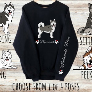 Sweat-shirt personnalisé Malamute d'Alaska, cadeau personnalisé mignon chien pour maman et papa, cadeaux pour les amateurs d'animaux de compagnie, col rond unisexe en mélange épais