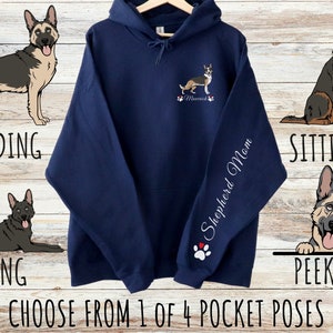 Custom German Shepherd Pocket Print Unisex Heavy Blend Hoodie with Drawstrings, Cute Personalized Dog Mom & Dad Gift, Gifts for Pet Lovers