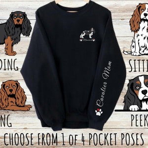 Custom Cavalier King Charles Spaniel Pocket Print Sweatshirt, Cute Personalized Dog Mom & Dad Gift, Gifts for Pet Lovers, Unisex Crewneck