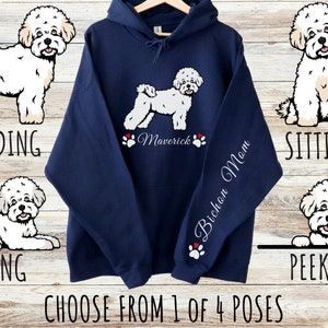Custom Bichon Frise Unisex Heavy Blend Hoodie with Drawstrings, Cute Personalized Dog Mom & Dad Gift, Gifts for Pet Lovers