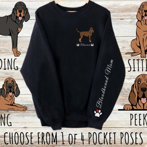 Custom Bloodhound Pocket Print Sweatshirt, Cute Personalized Dog Mom & Dad Gift, Gifts for Pet Lovers, Unisex Heavy Blend Crewneck