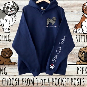 Custom Shih Tzu Pocket Print Unisex Heavy Blend Hoodie with Drawstrings, Cute Personalized Dog Mom & Dad Gift, Gifts for Pet Lovers