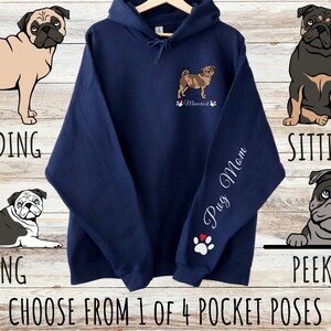 Sweat à capuche unisexe épais personnalisé avec poche carlin avec cordons de serrage, cadeau personnalisé mignon chien pour maman et papa, cadeaux pour les amoureux des animaux de compagnie
