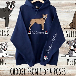 Custom Pitbull Unisex Heavy Blend Hoodie with Drawstrings, Cute Personalized Pittie Dog Mom & Dad Gift, Gifts for Pet Lovers