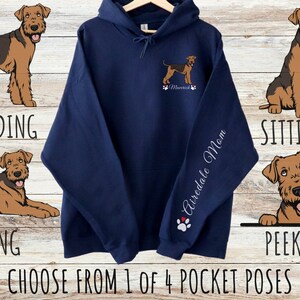 Sweat à capuche unisexe épais personnalisé avec poche Airedale Terrier avec cordons de serrage, cadeau personnalisé mignon chien pour maman et papa, cadeaux pour les amoureux des animaux de compagnie