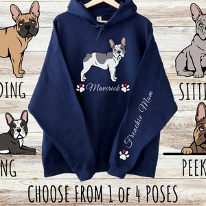 Sweat à capuche unisexe bouledogue français personnalisé avec cordons de serrage, joli cadeau personnalisé pour maman et papa chien Frenchie, cadeaux pour les amoureux des animaux de compagnie