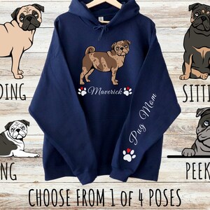 Custom Pug Unisex Heavy Blend Hoodie with Drawstrings, Cute Personalized Dog Mom & Dad Gift, Gifts for Pet Lovers