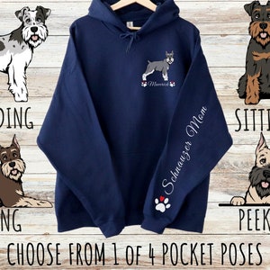 Custom Miniature Schnauzer Pocket Print Unisex Heavy Blend Drawstring Hoodie, Cute Personalized Dog Mom & Dad Gift, Gifts for Pet Lovers