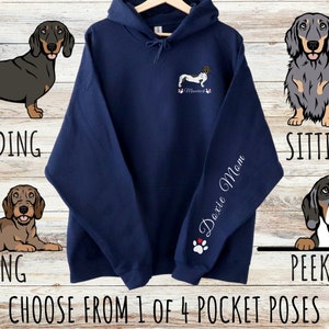 Custom Dachshund Pocket Print Unisex Heavy Blend Hoodie with Drawstrings, Cute Personalized Doxie Dog Mom & Dad Gift, Gifts for Pet Lovers