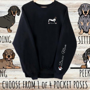 Sweat-shirt imprimé teckel personnalisé avec poche, joli cadeau personnalisé pour maman et papa chien Doxie, cadeaux pour les amoureux des animaux de compagnie, col rond unisexe en mélange épais