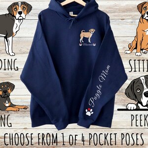 Custom Puggle Pocket Print Unisex Heavy Blend Hoodie with Drawstrings, Cute Personalized Dog Mom & Dad Gift, Gifts for Pet Lovers